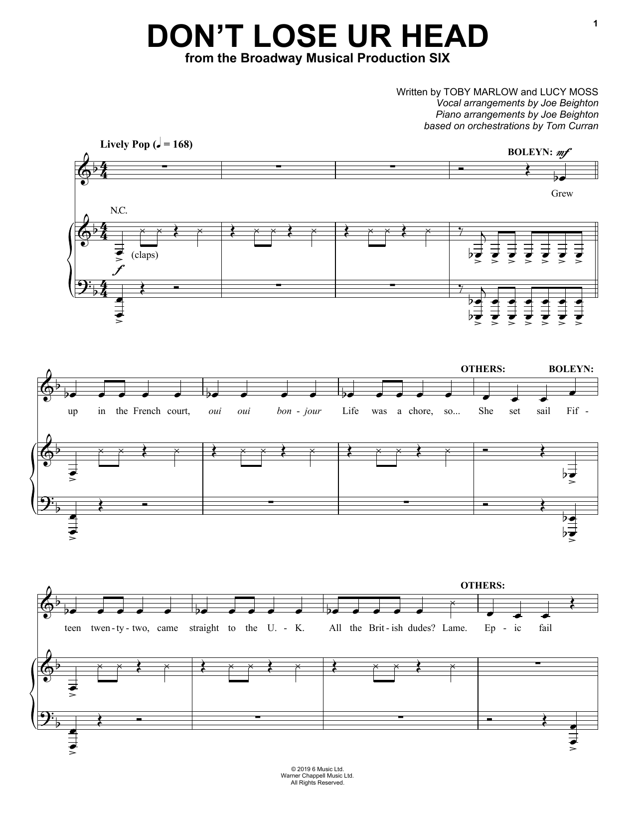 Download Toby Marlow & Lucy Moss Don't Lose Ur Head (from Six: The Music Sheet Music