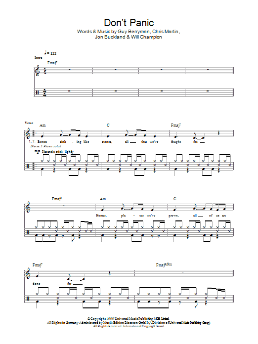 Download Coldplay Don't Panic Sheet Music