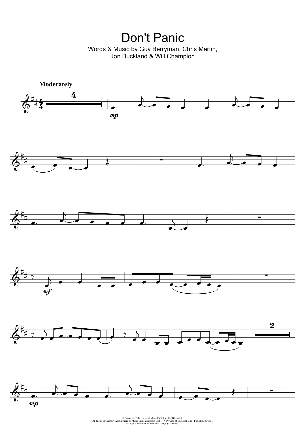 Download Coldplay Don't Panic Sheet Music