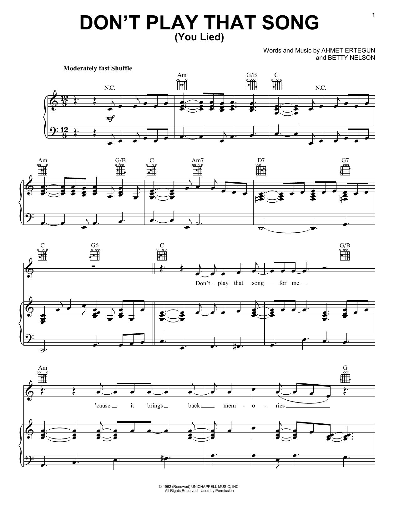 Download Aretha Franklin Don't Play That Song (You Lied) Sheet Music