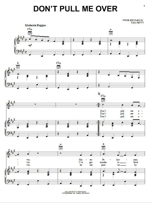 Download Tom Petty And The Heartbreakers Don't Pull Me Over Sheet Music