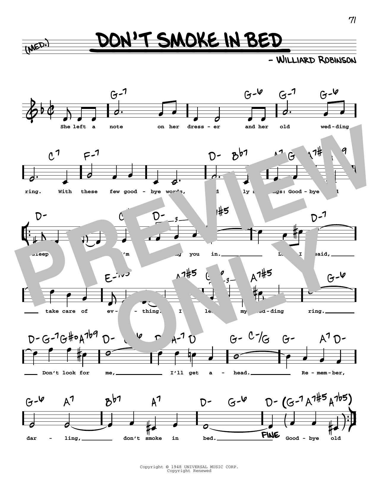 Download Williard Robinson Don't Smoke In Bed (High Voice) Sheet Music