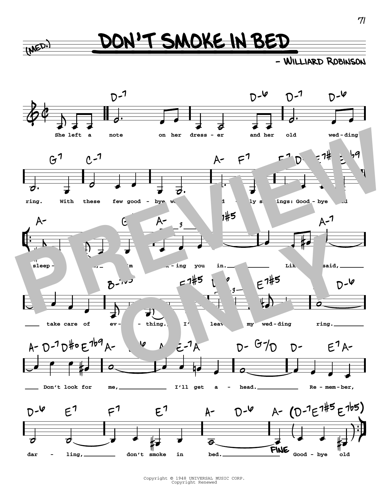 Williard Robinson Don't Smoke In Bed (Low Voice) sheet music notes printable PDF score