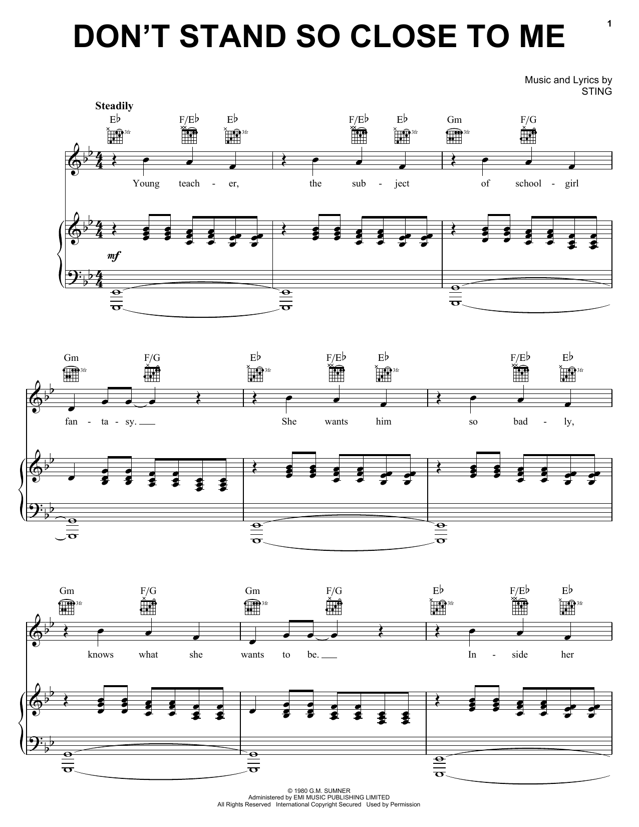 Download The Police Don't Stand So Close To Me Sheet Music