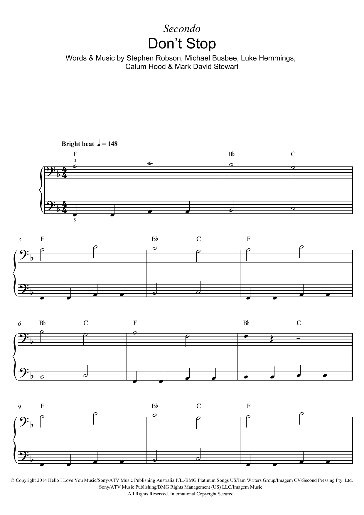 Download 5 Seconds of Summer Don't Stop Sheet Music