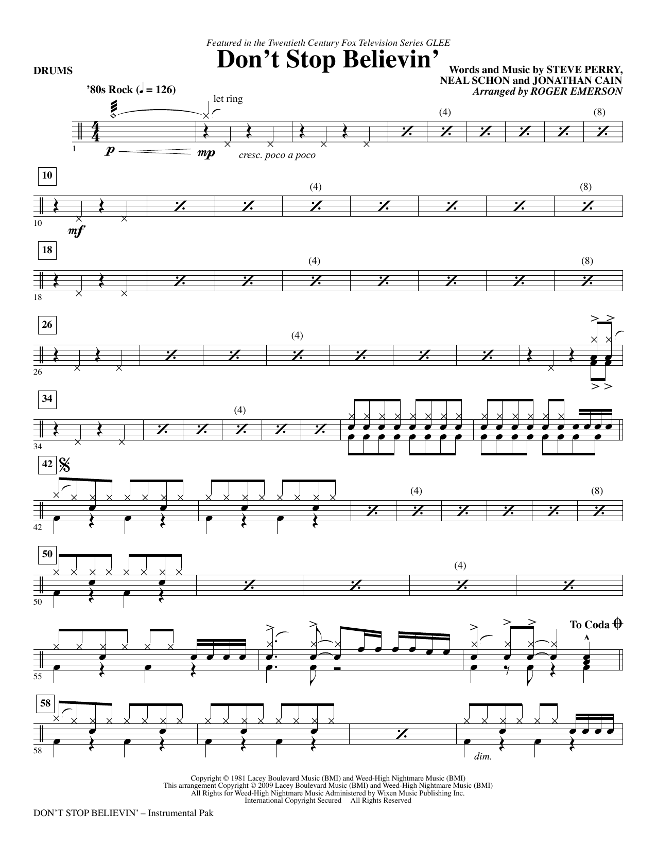 Download Roger Emerson Don't Stop Believin' - Drums Sheet Music