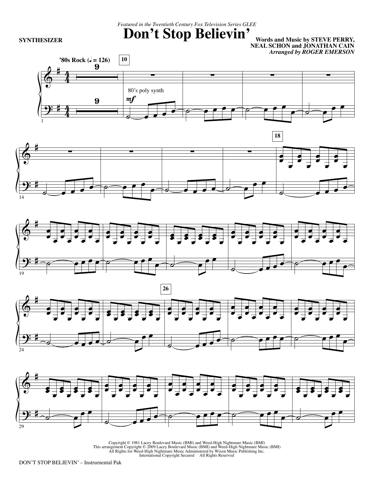 Download Roger Emerson Don't Stop Believin' - Synthesizer Sheet Music