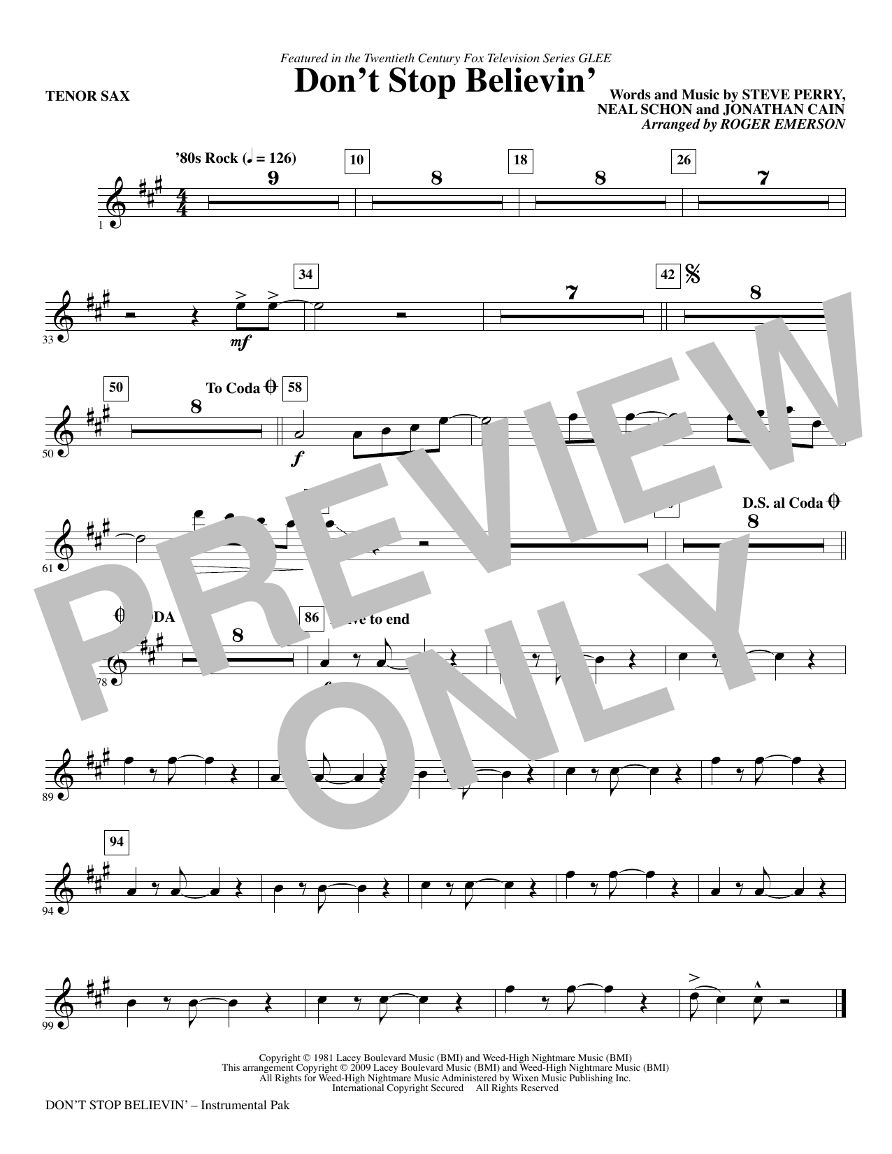 Download Roger Emerson Don't Stop Believin' - Tenor Sax Sheet Music