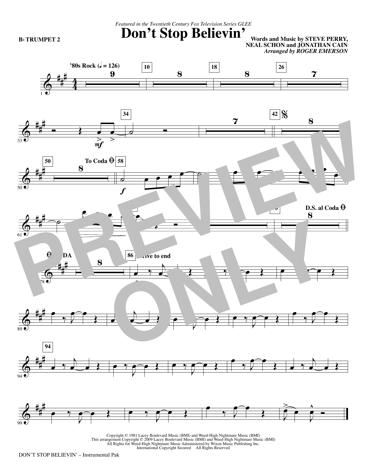 Download Roger Emerson Don't Stop Believin' - Trumpet 2 Sheet Music
