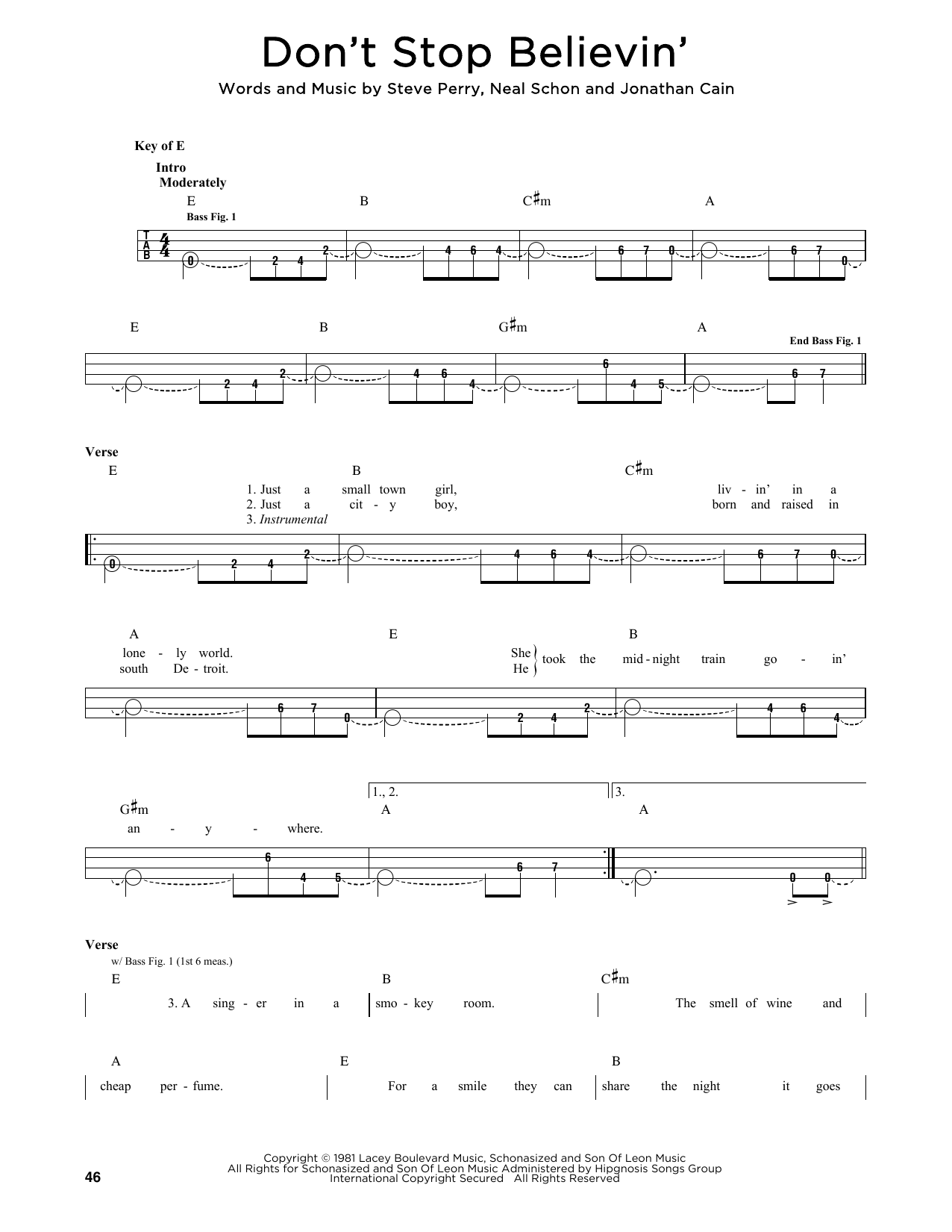 Journey Don't Stop Believin' sheet music notes printable PDF score