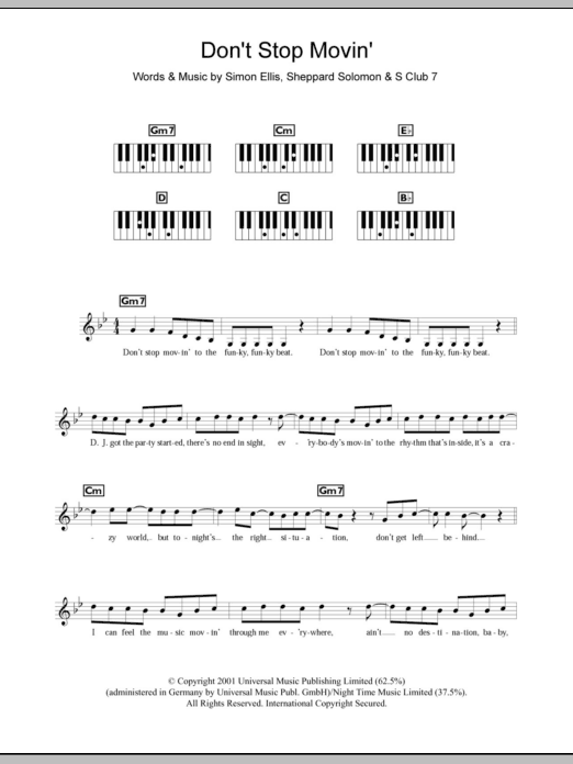 Download S Club 7 Don't Stop Movin' Sheet Music