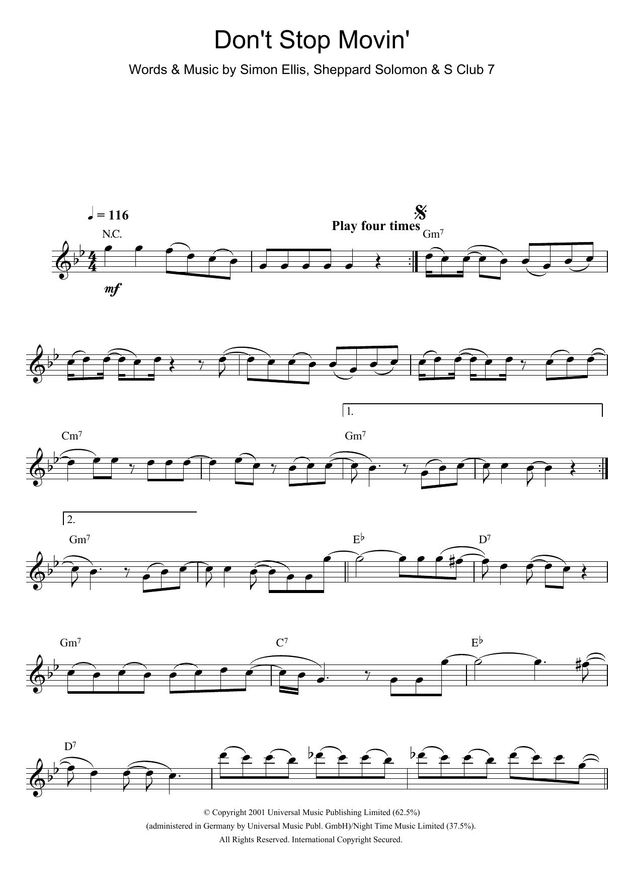 Download S Club 7 Don't Stop Movin' Sheet Music