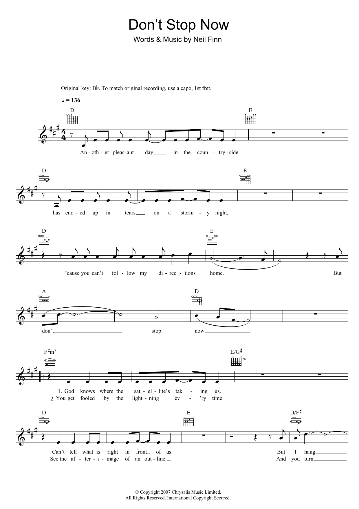 Download Crowded House Don't Stop Now Sheet Music