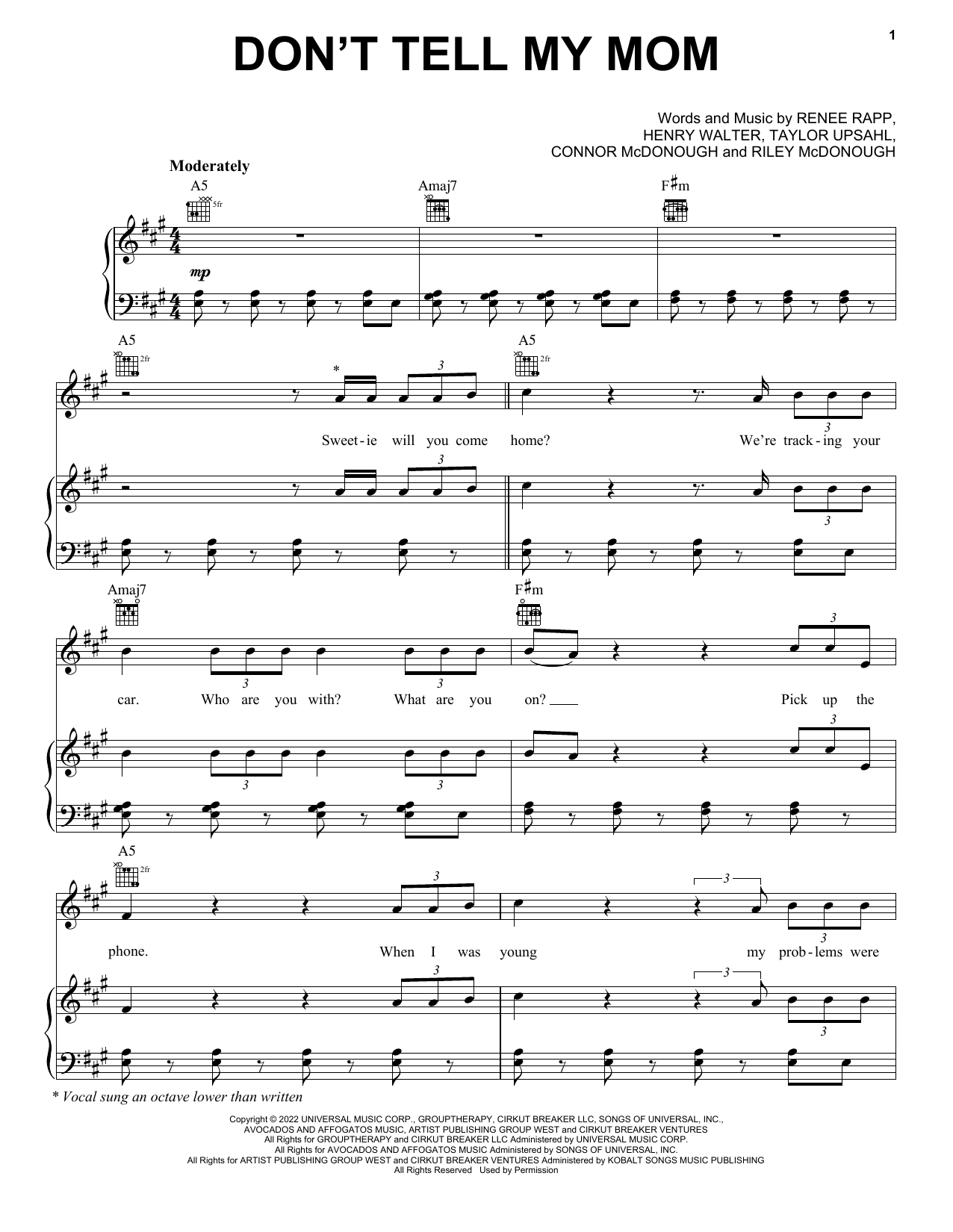Download Reneé Rapp Don't Tell My Mom Sheet Music