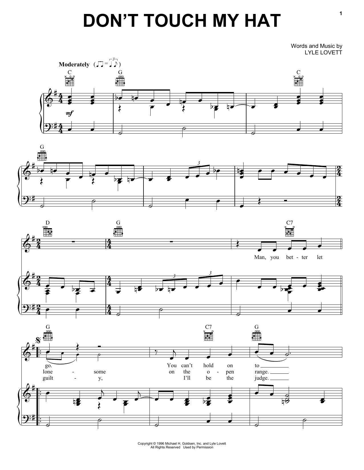 Download Lyle Lovett Don't Touch My Hat Sheet Music