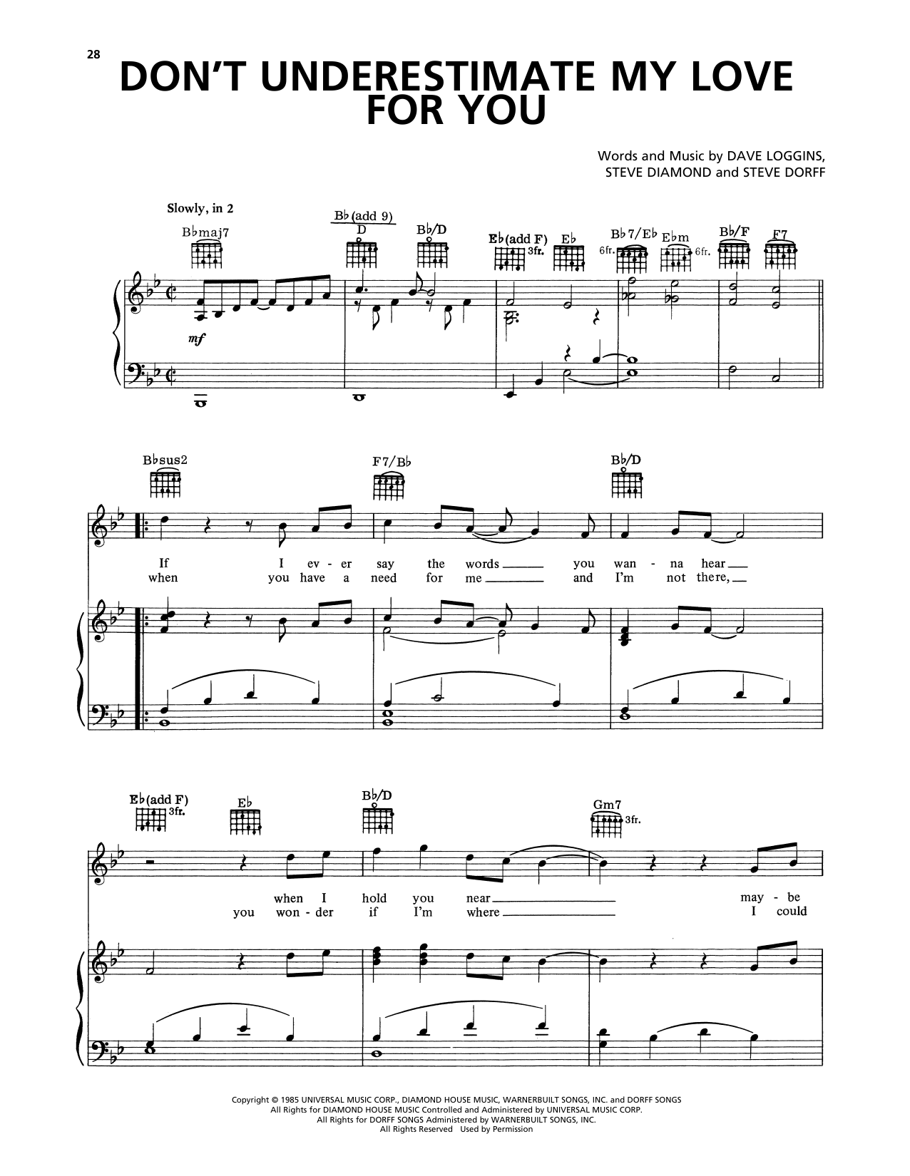 Download Lee Greenwood Don't Underestimate My Love For You Sheet Music