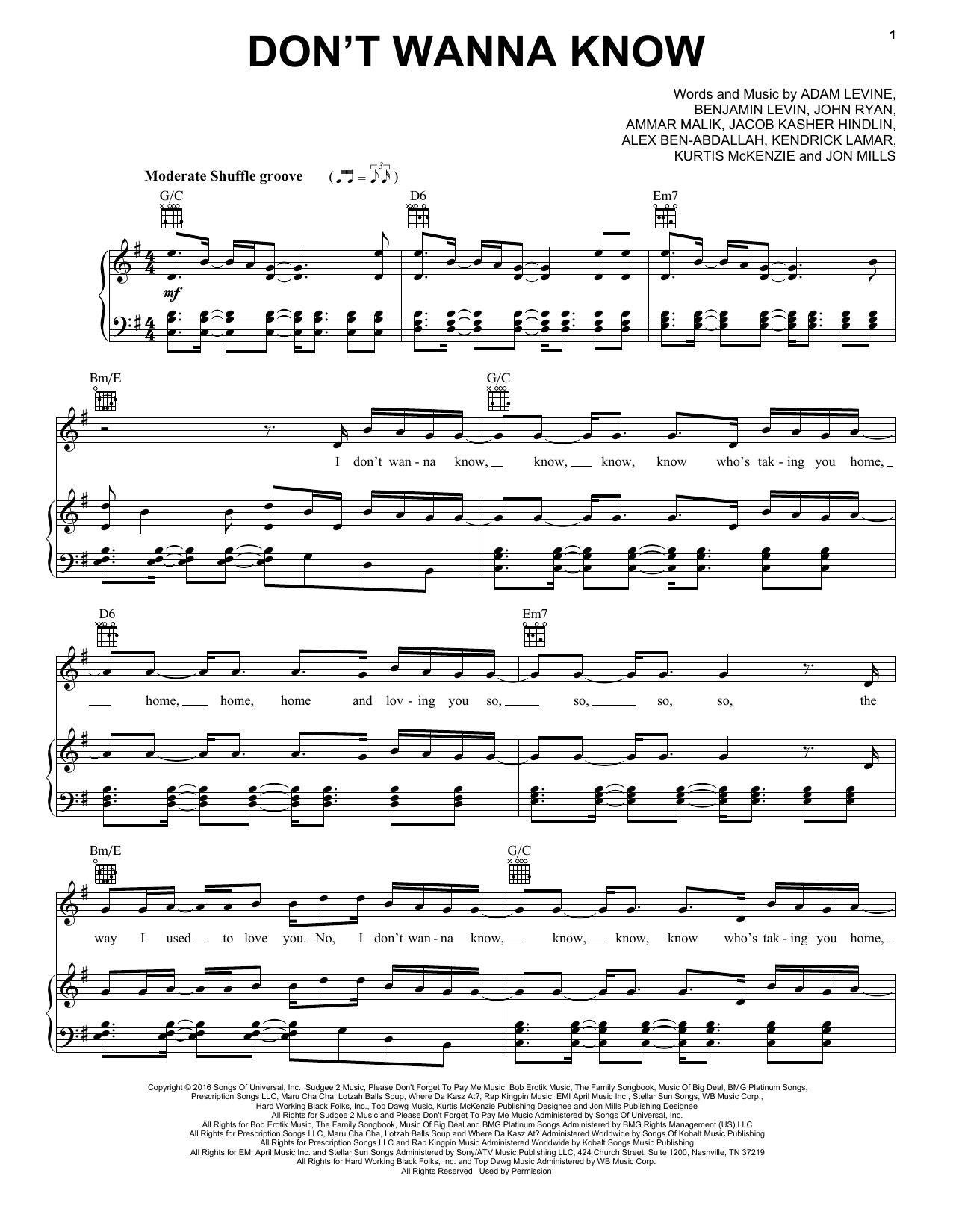 Download Maroon 5 Don't Wanna Know Sheet Music