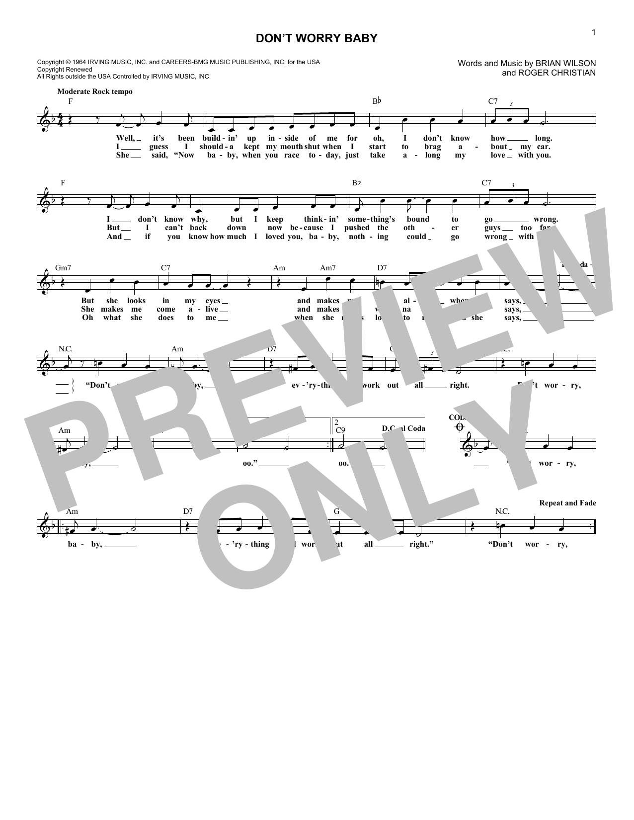 Download The Beach Boys Don't Worry Baby Sheet Music