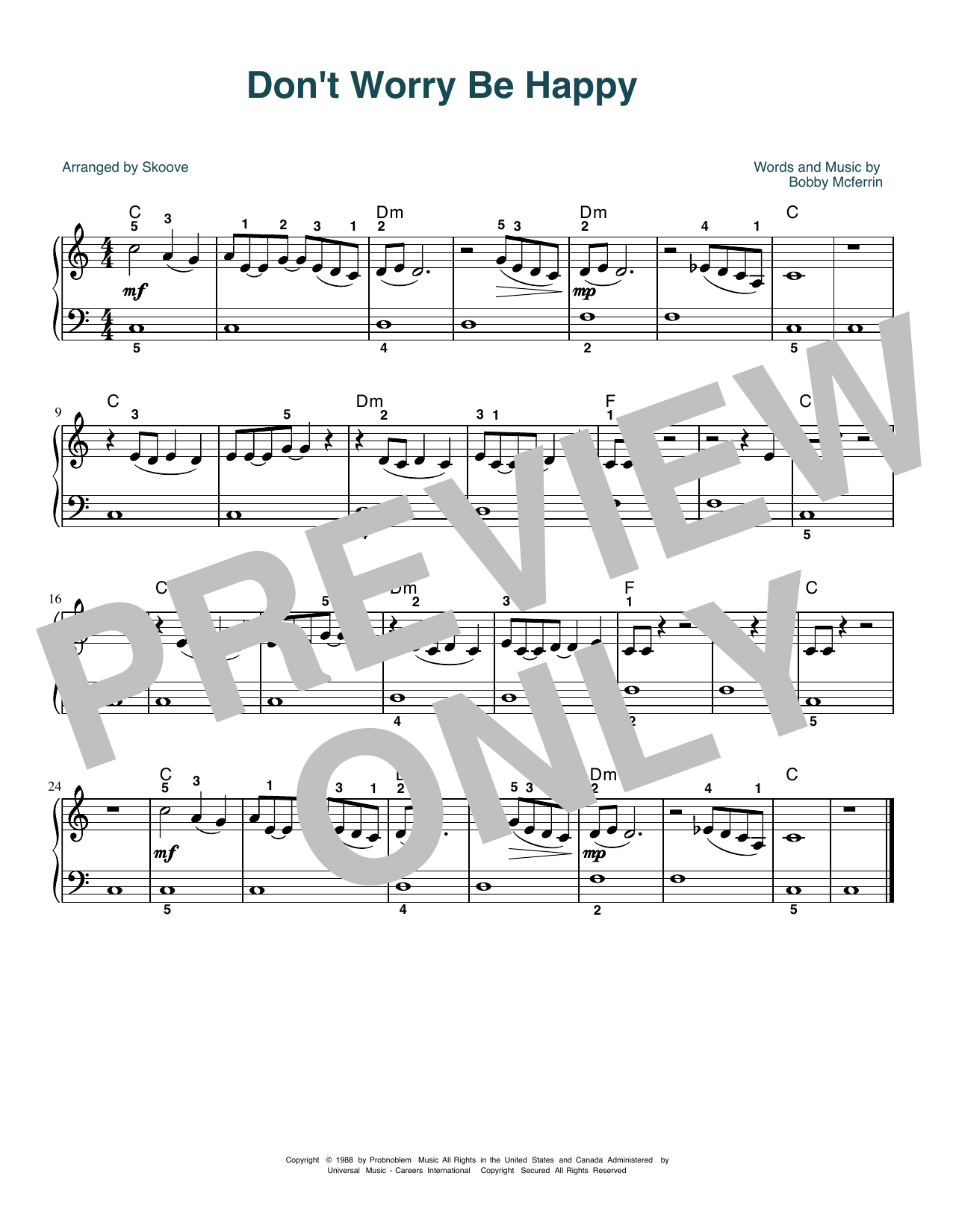 Download Bobby McFerrin Don't Worry, Be Happy (arr. Skoove) Sheet Music