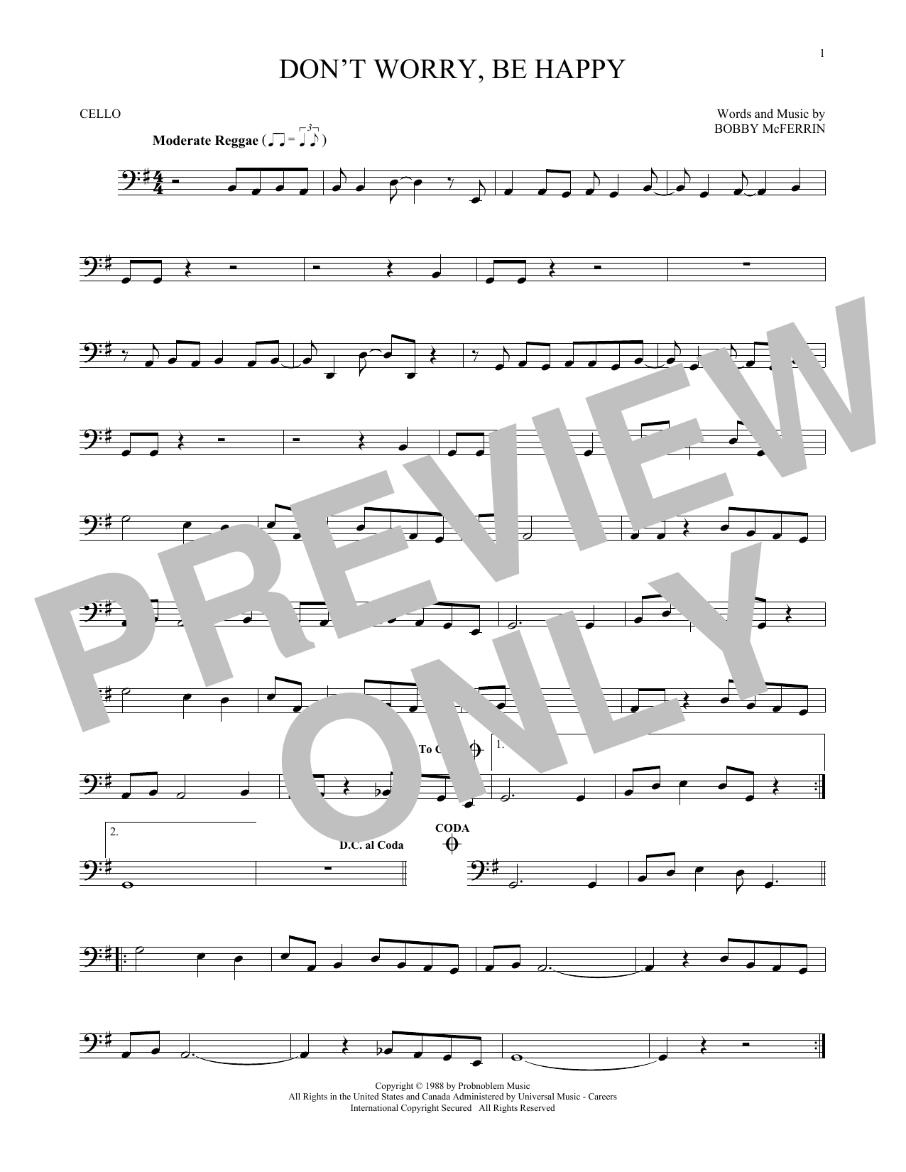 Download Bobby McFerrin Don't Worry, Be Happy Sheet Music