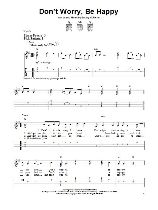 Download Bobby McFerrin Don't Worry, Be Happy Sheet Music