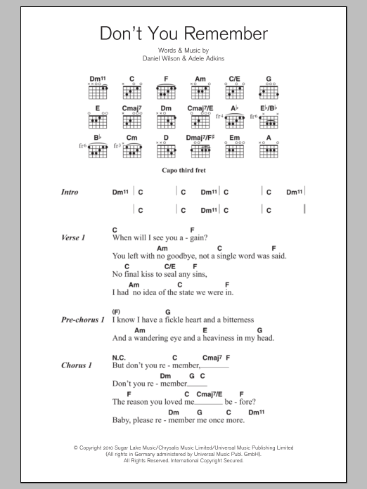 Download Adele Don't You Remember Sheet Music