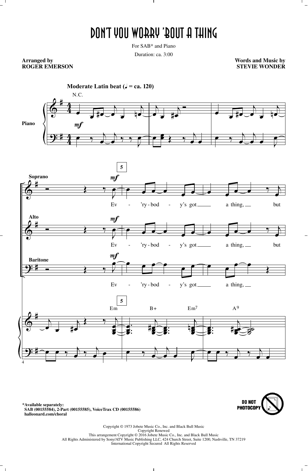 Download Stevie Wonder Don't You Worry 'Bout A Thing (arr. Rog Sheet Music