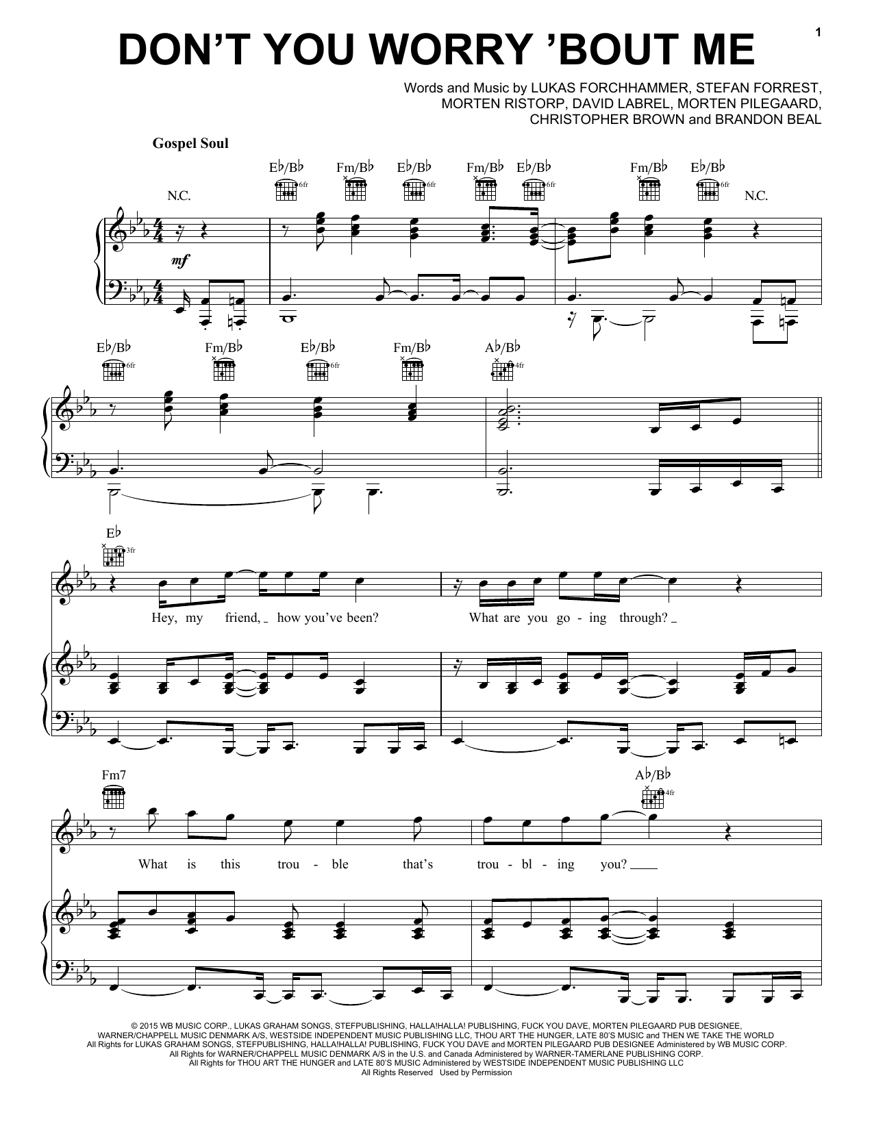 Download Lukas Graham Don't You Worry 'Bout Me Sheet Music