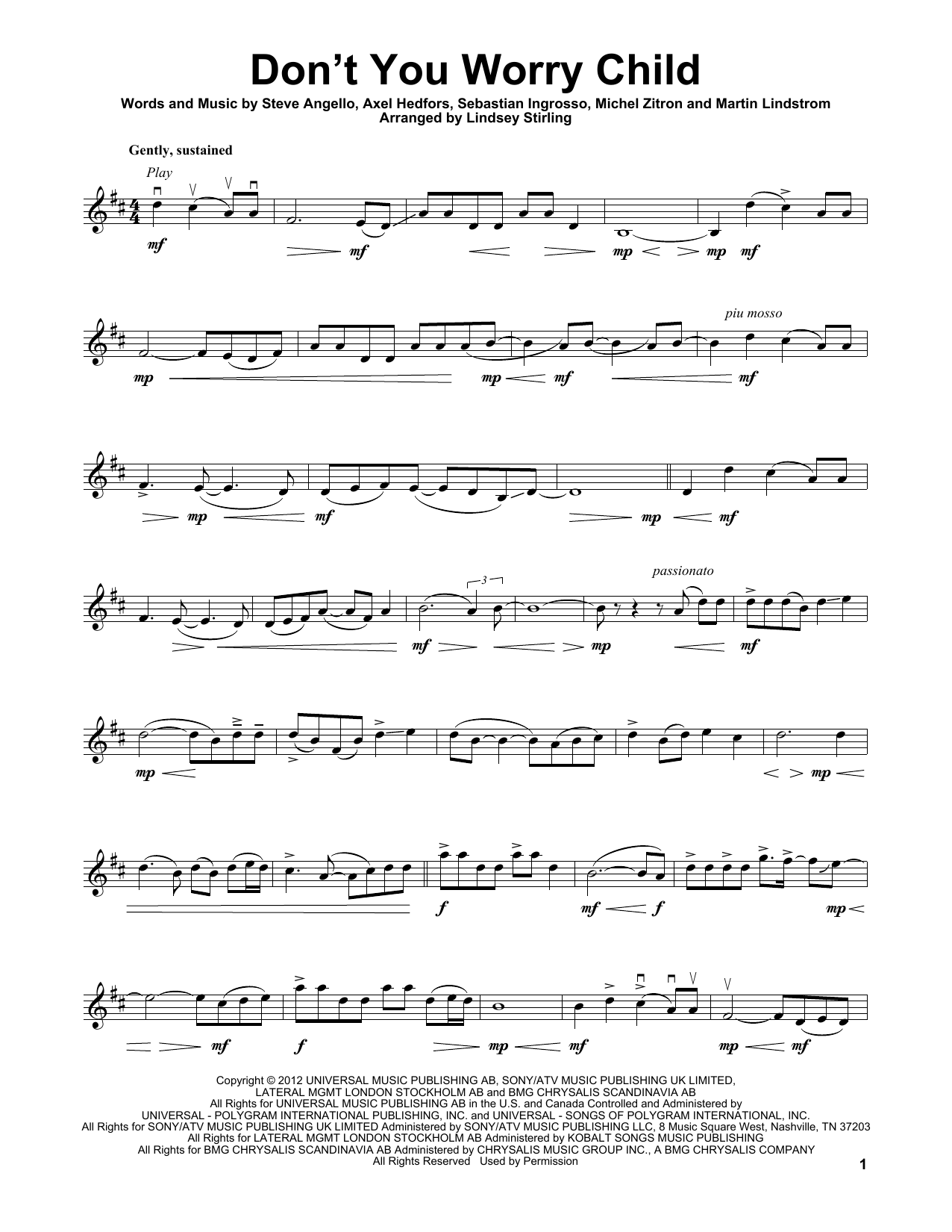 Download Lindsey Stirling Don't You Worry Child Sheet Music