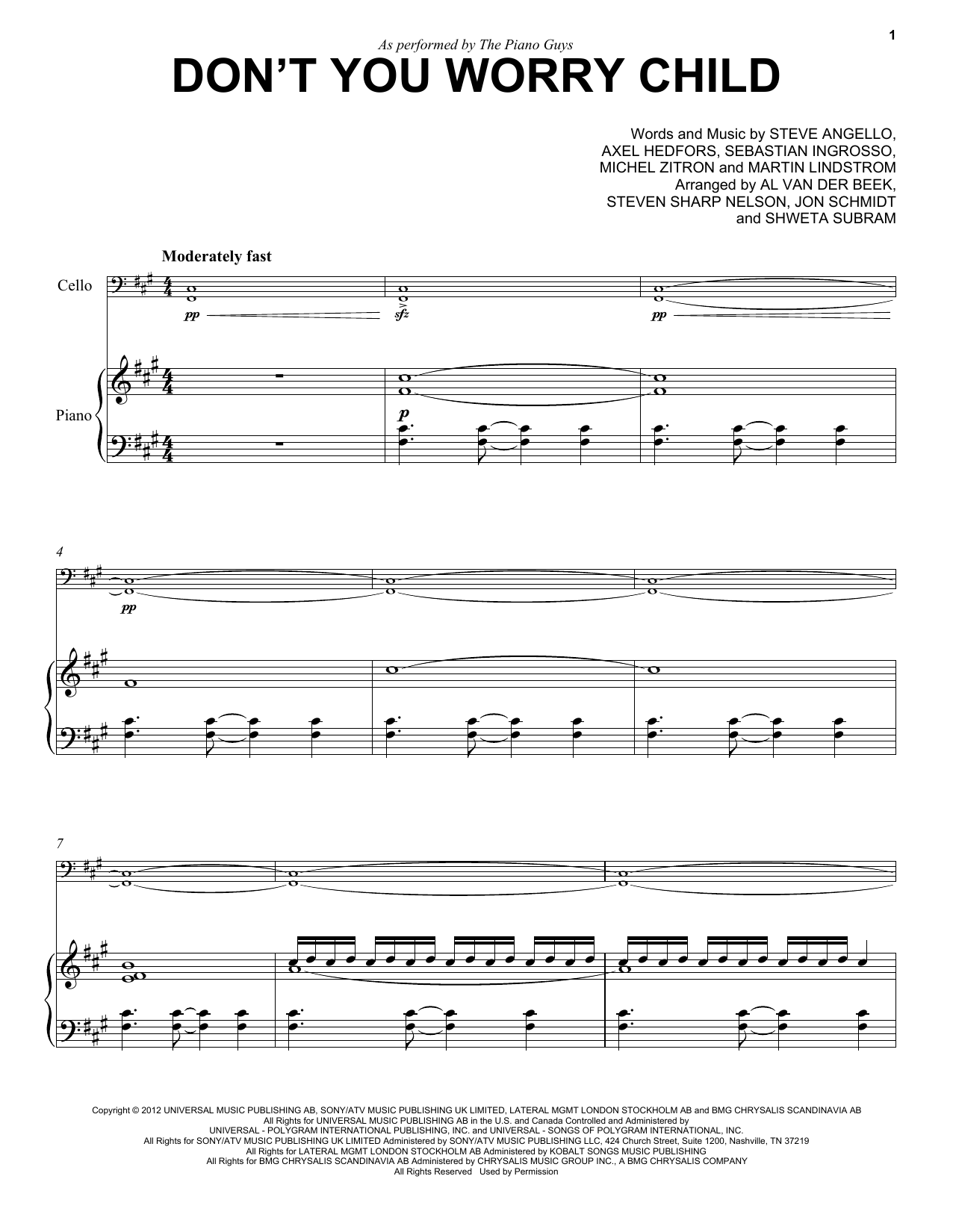 Download The Piano Guys Don't You Worry Child Sheet Music