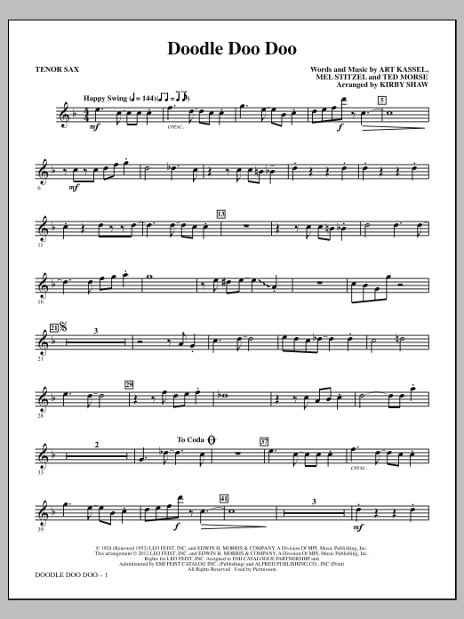Download Kirby Shaw Doodle Doo Doo - Bb Tenor Saxophone Sheet Music