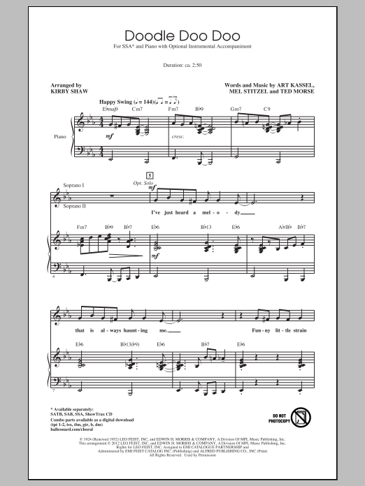 Download Eddie Cantor Doodle Doo Doo (arr. Kirby Shaw) Sheet Music