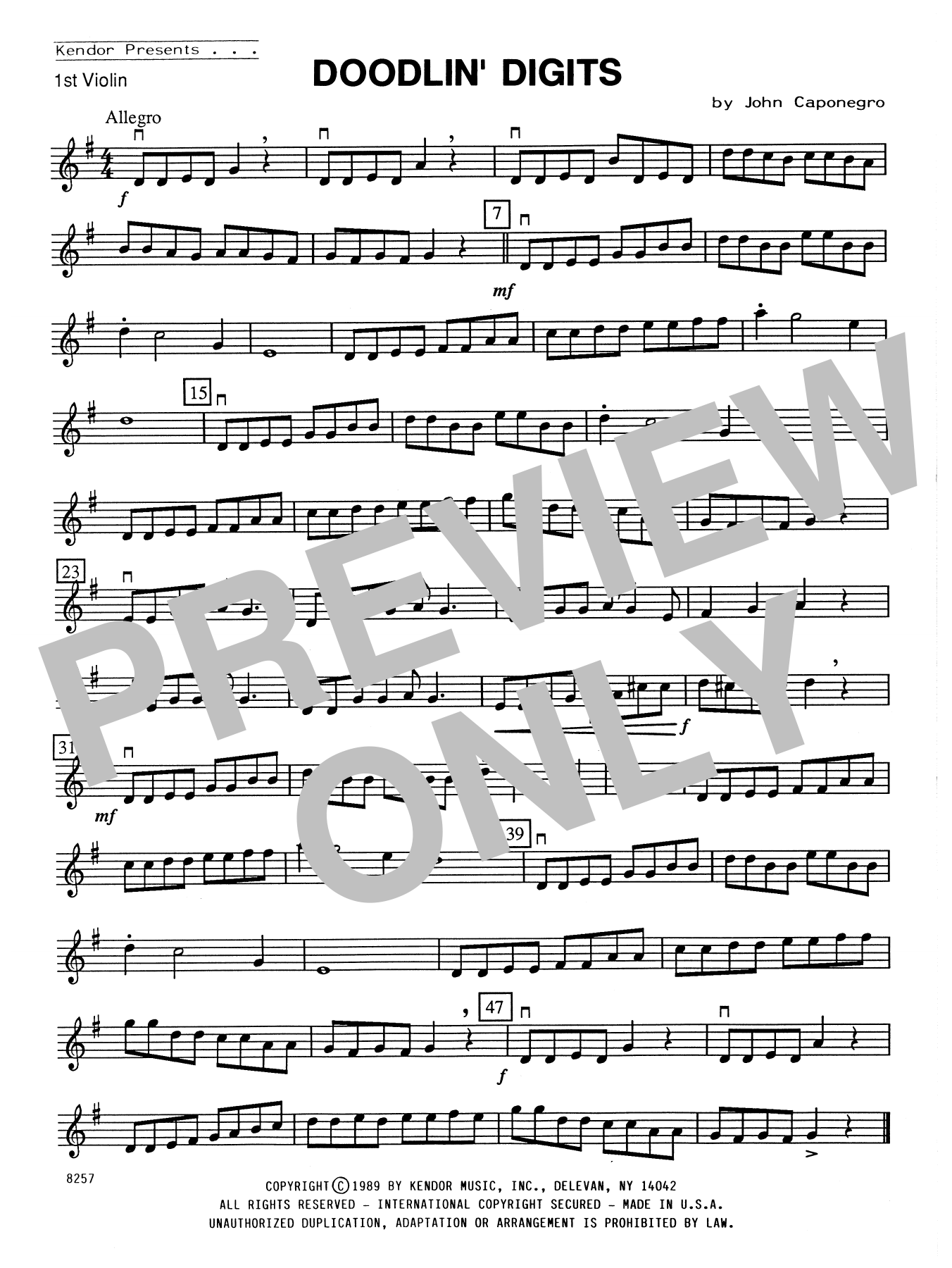 Download John Caponegro Doodlin' Digits - 1st Violin Sheet Music