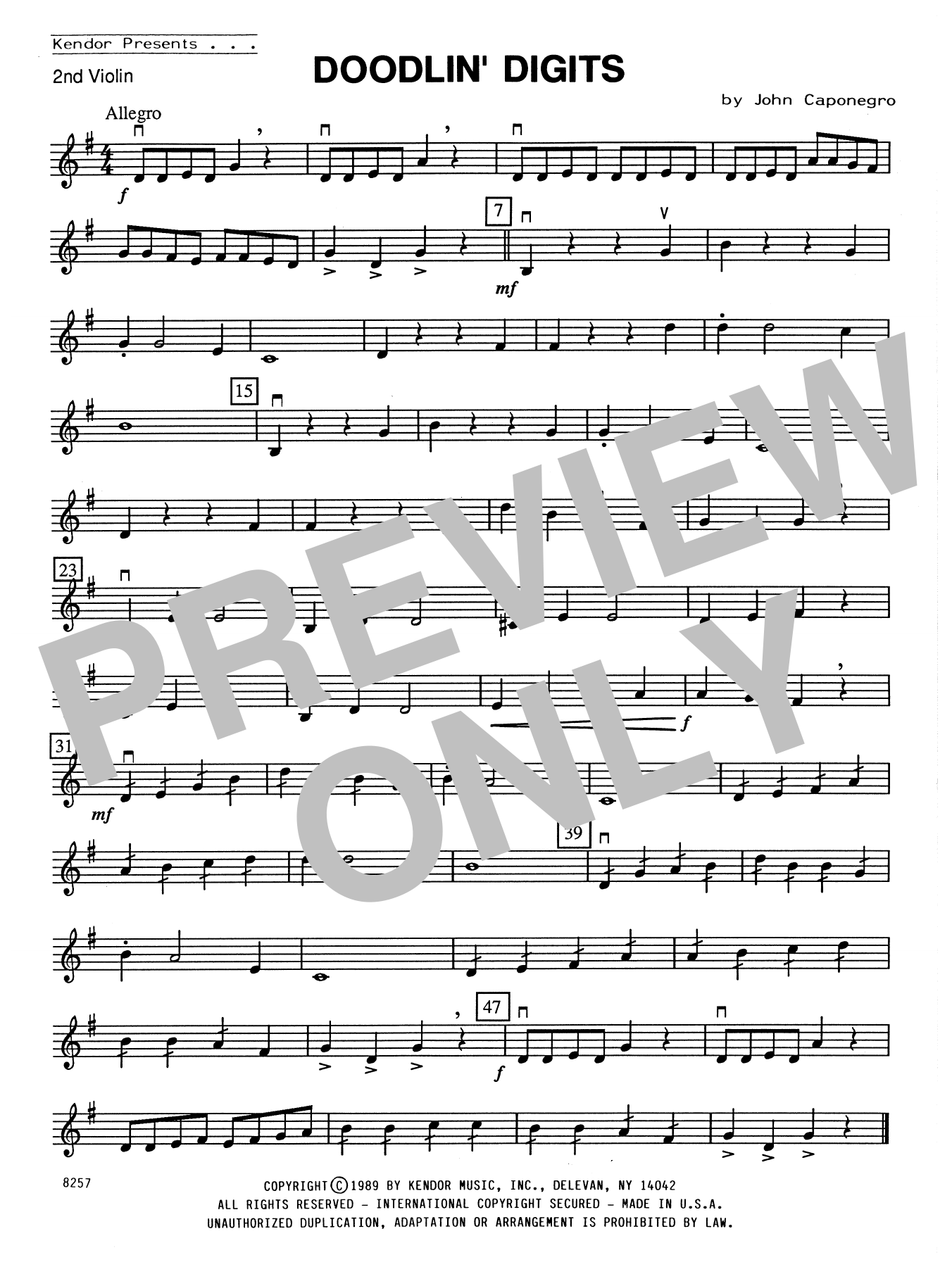 Download John Caponegro Doodlin' Digits - 2nd Violin Sheet Music