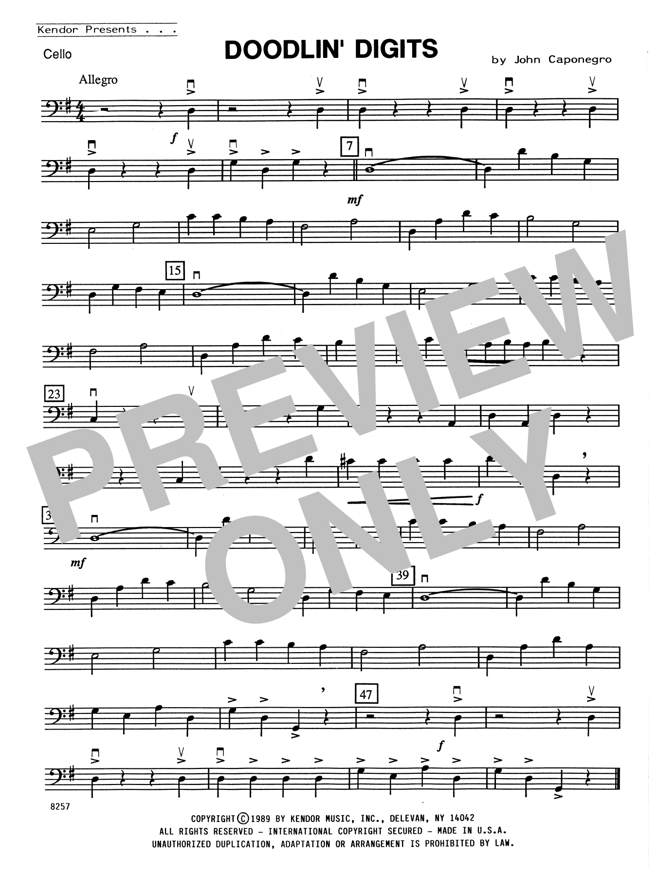 Download John Caponegro Doodlin' Digits - Cello Sheet Music