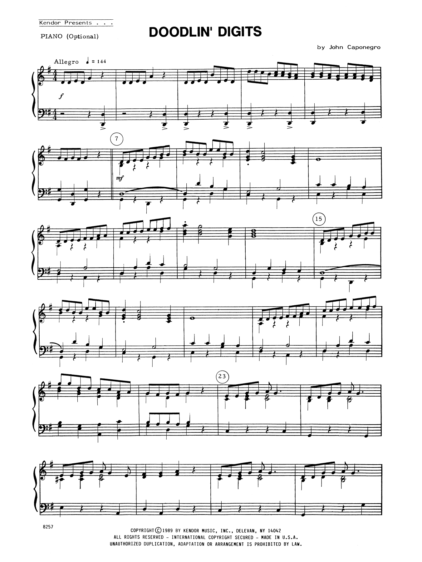 Download John Caponegro Doodlin' Digits - Piano Accompaniment Sheet Music