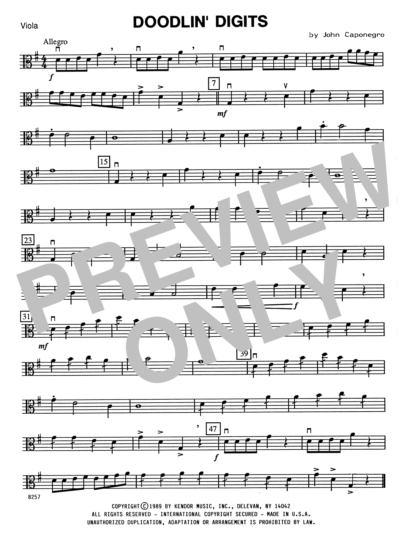 Download John Caponegro Doodlin' Digits - Viola Sheet Music