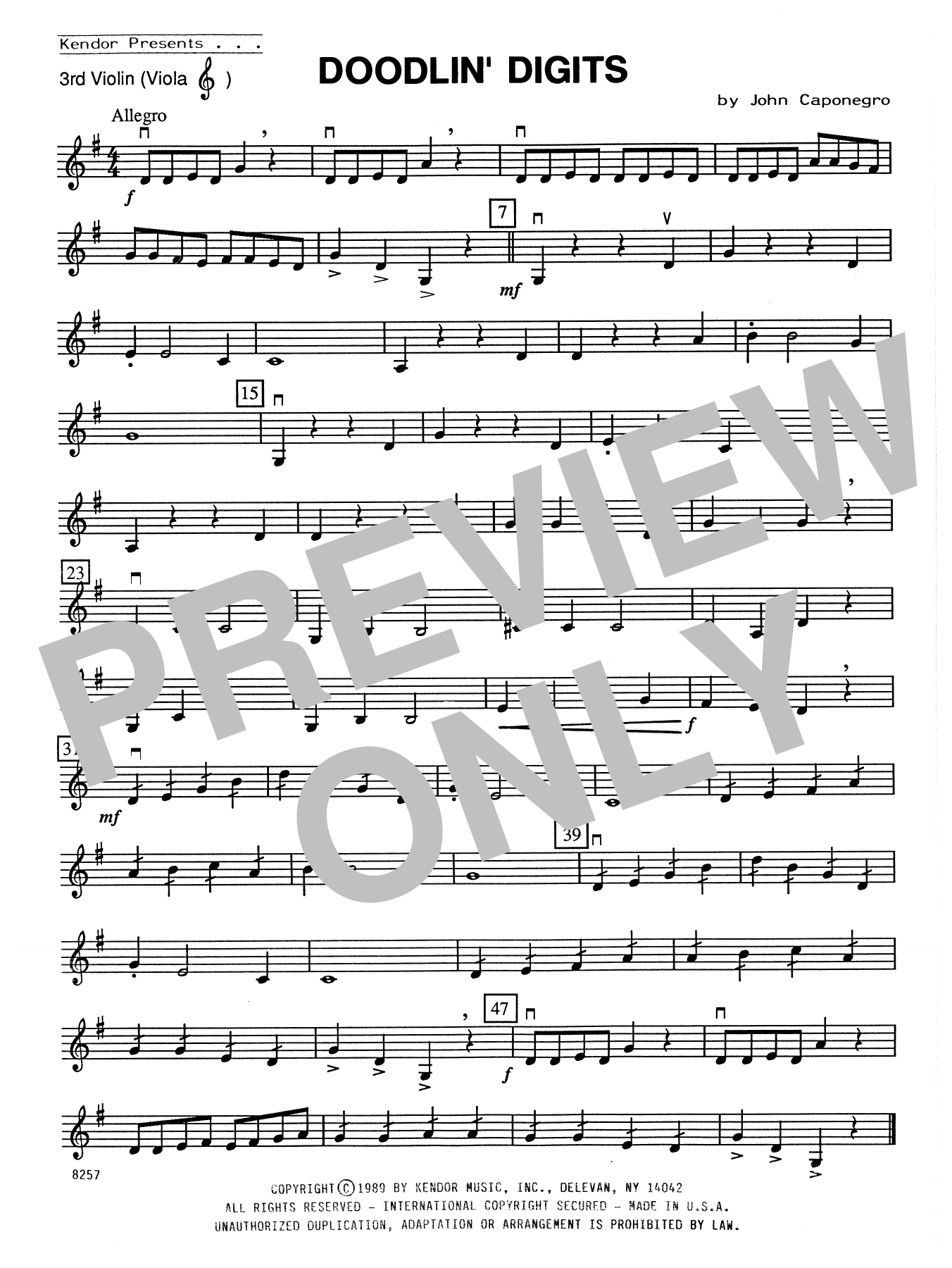 Download John Caponegro Doodlin' Digits - Violin 3 (Viola T.C.) Sheet Music