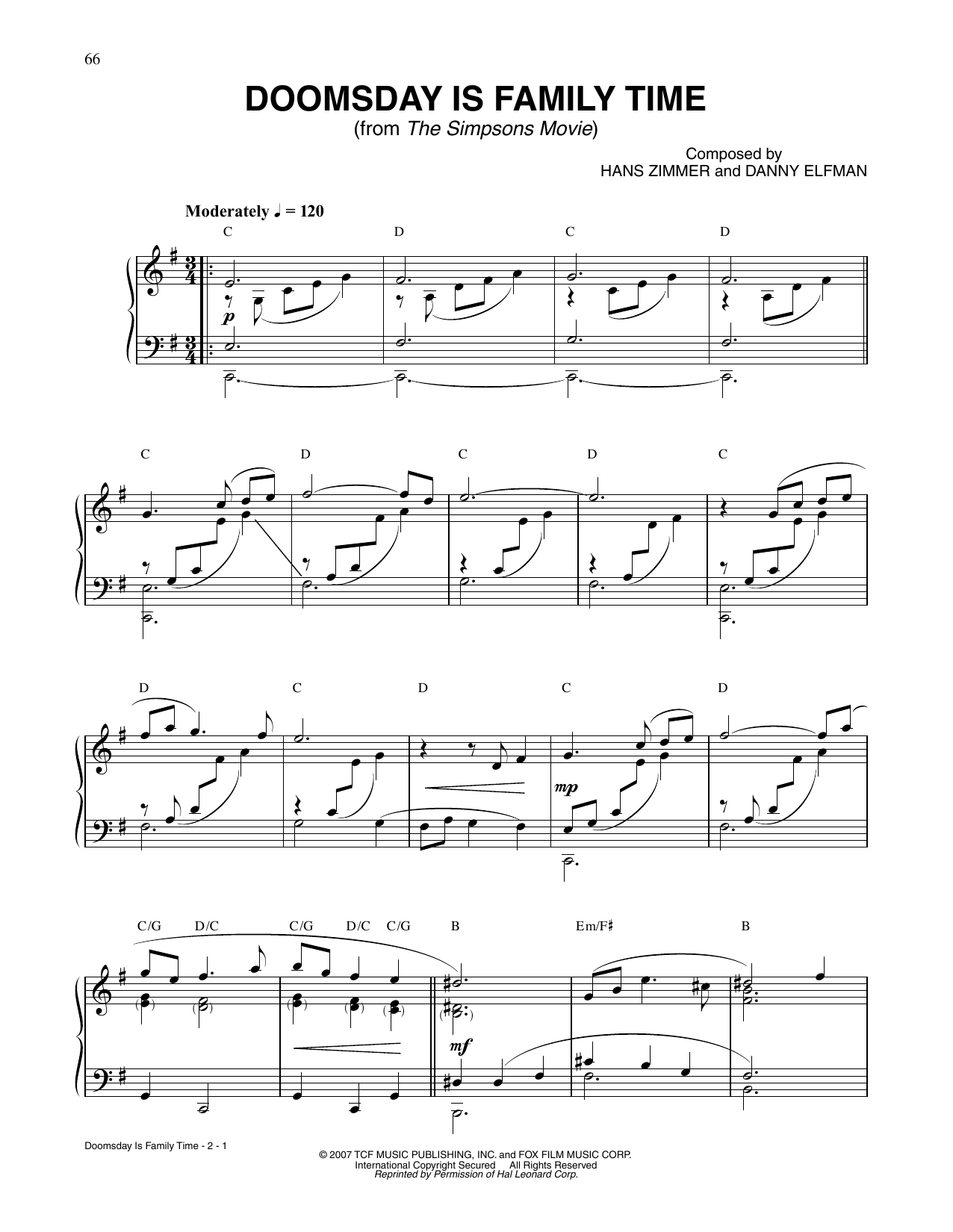 Download Hans Zimmer & Danny Elfman Doomsday Is Family Time (from The Simps Sheet Music