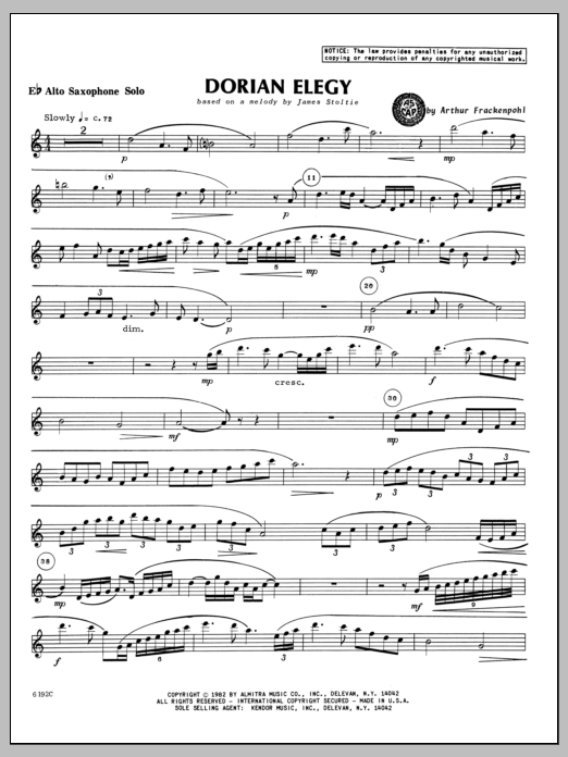 Download Arthur Frackenpohl Dorian Elegy - Alto Sax Sheet Music