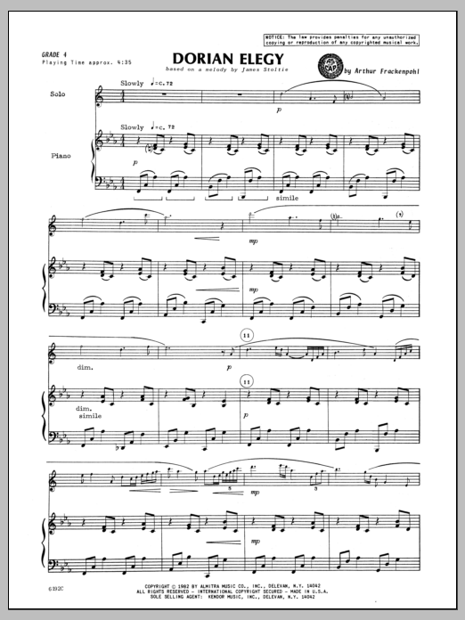 Download Arthur Frackenpohl Dorian Elegy - Piano Sheet Music