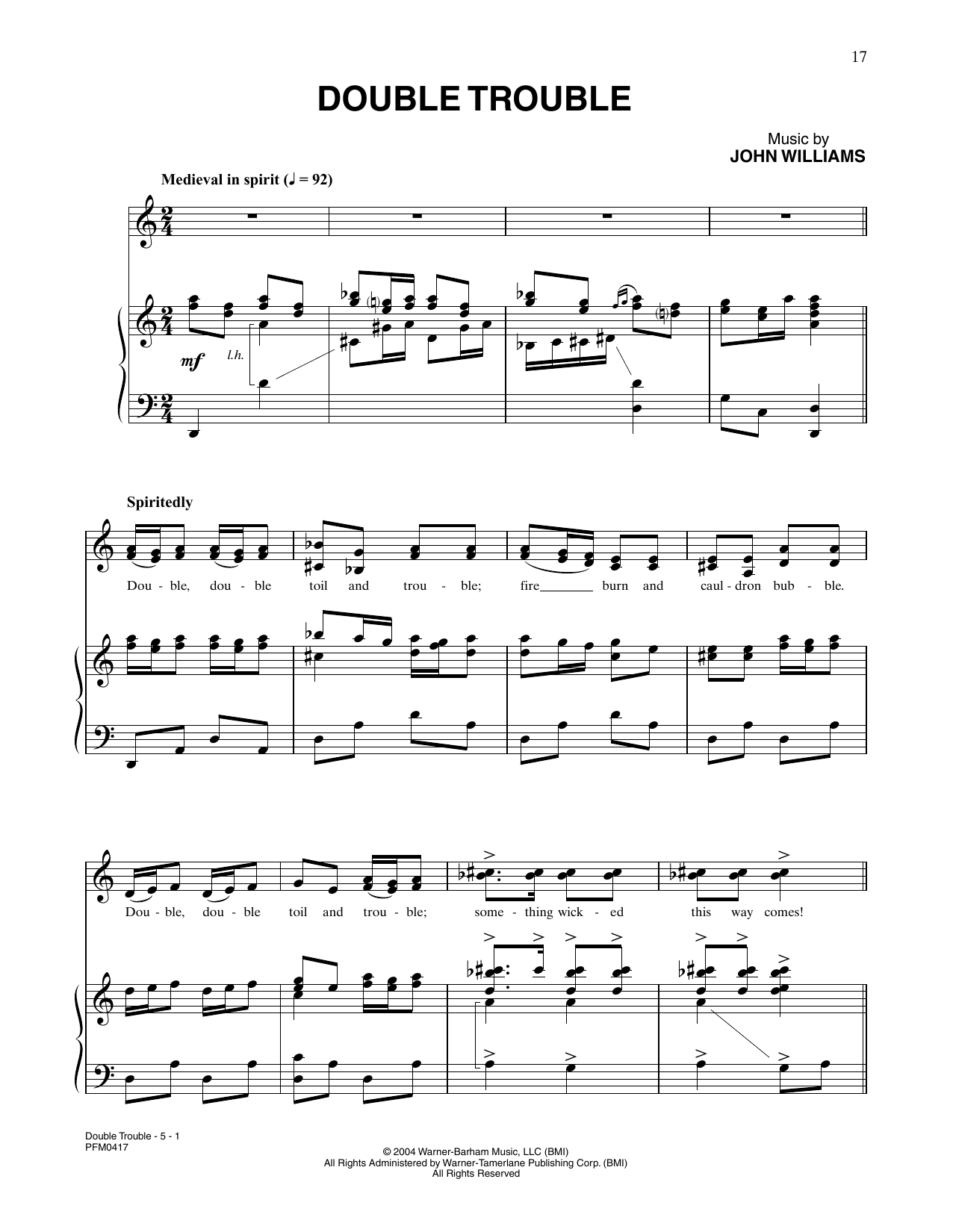 Download John Williams Double Trouble (from Harry Potter And T Sheet Music