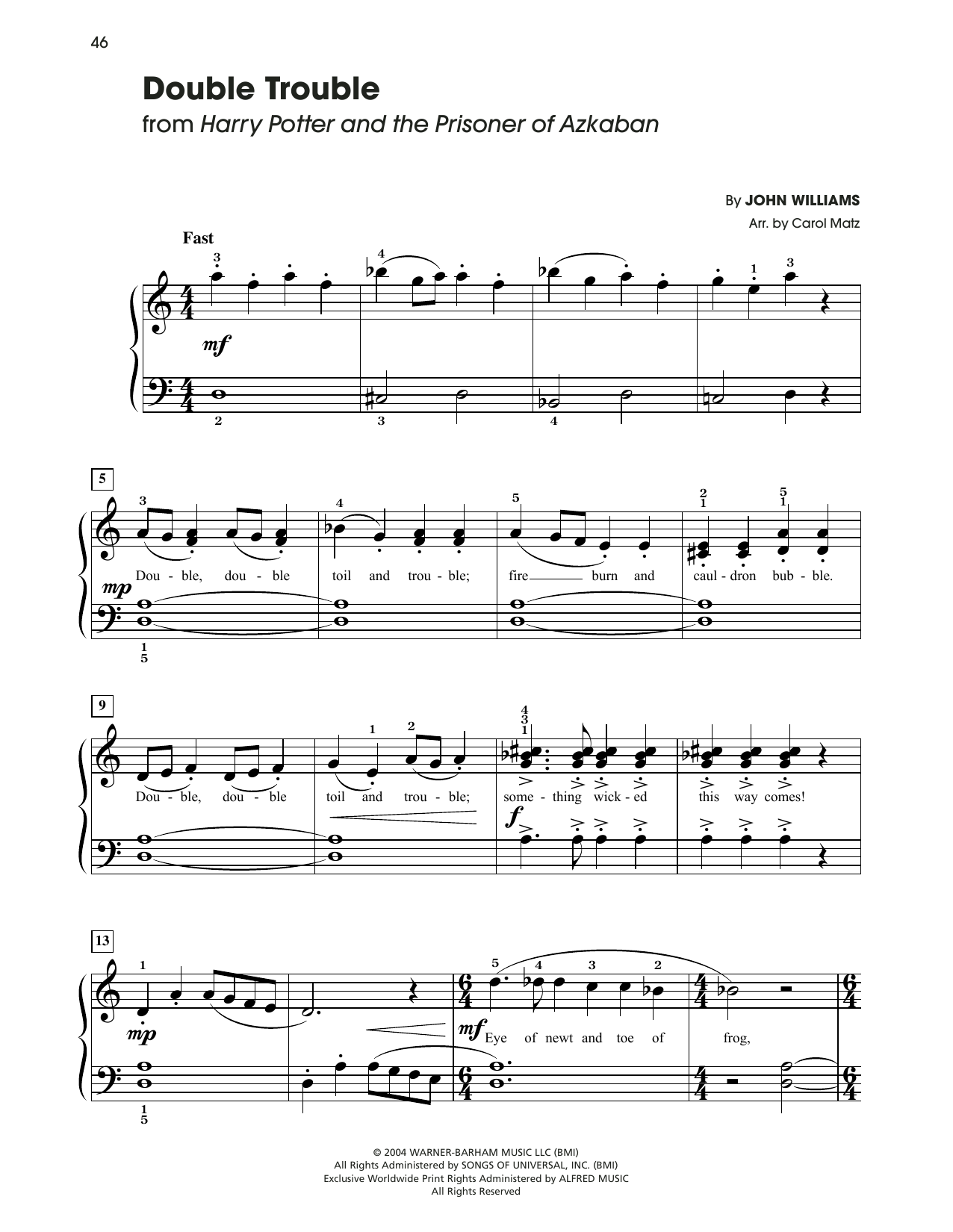 Download John Williams Double Trouble (from Harry Potter) (arr Sheet Music