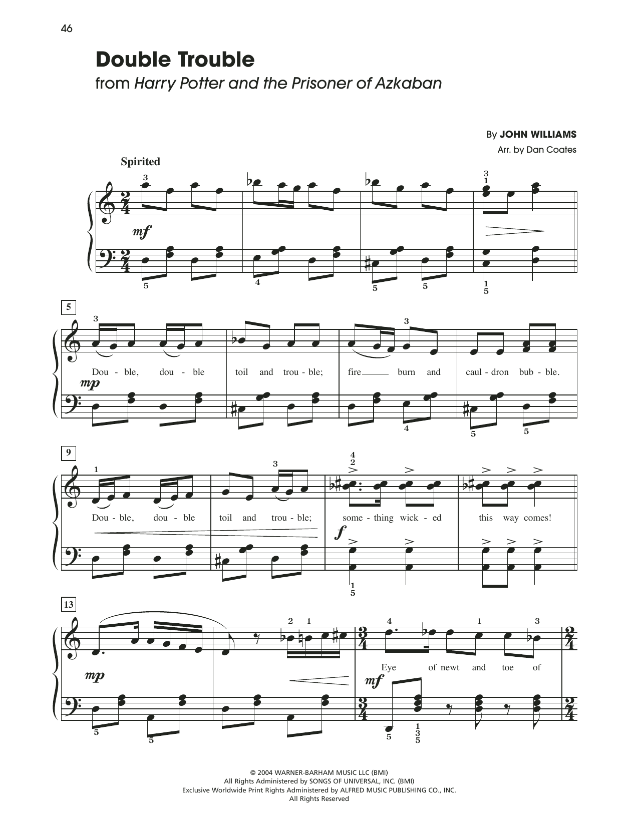 Download John Williams Double Trouble (from Harry Potter) (arr Sheet Music