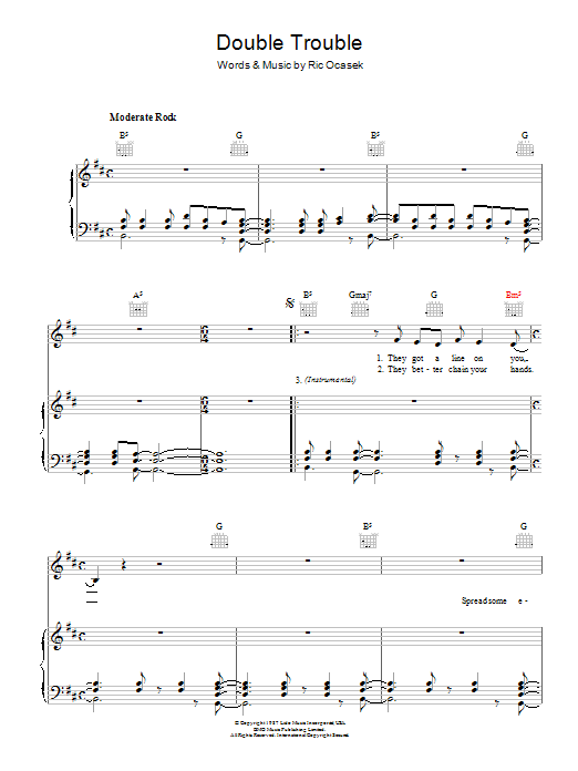 Download The Cars Double Trouble Sheet Music