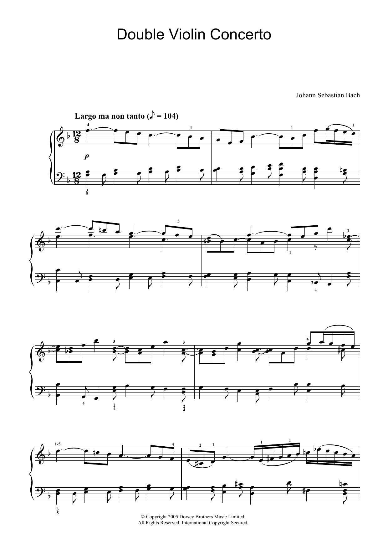 Download Johann Sebastian Bach Double Violin Concerto, 2nd Movement Sheet Music