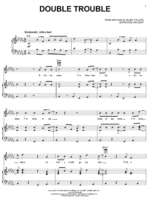 Lynyrd Skynyrd Double Trouble sheet music notes printable PDF score