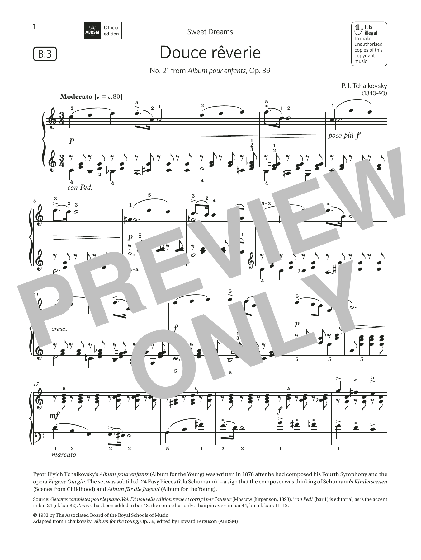 Download Pyotr Il'yich Tchaikovsky Douce rêverie (Grade 5, list B3, from Sheet Music