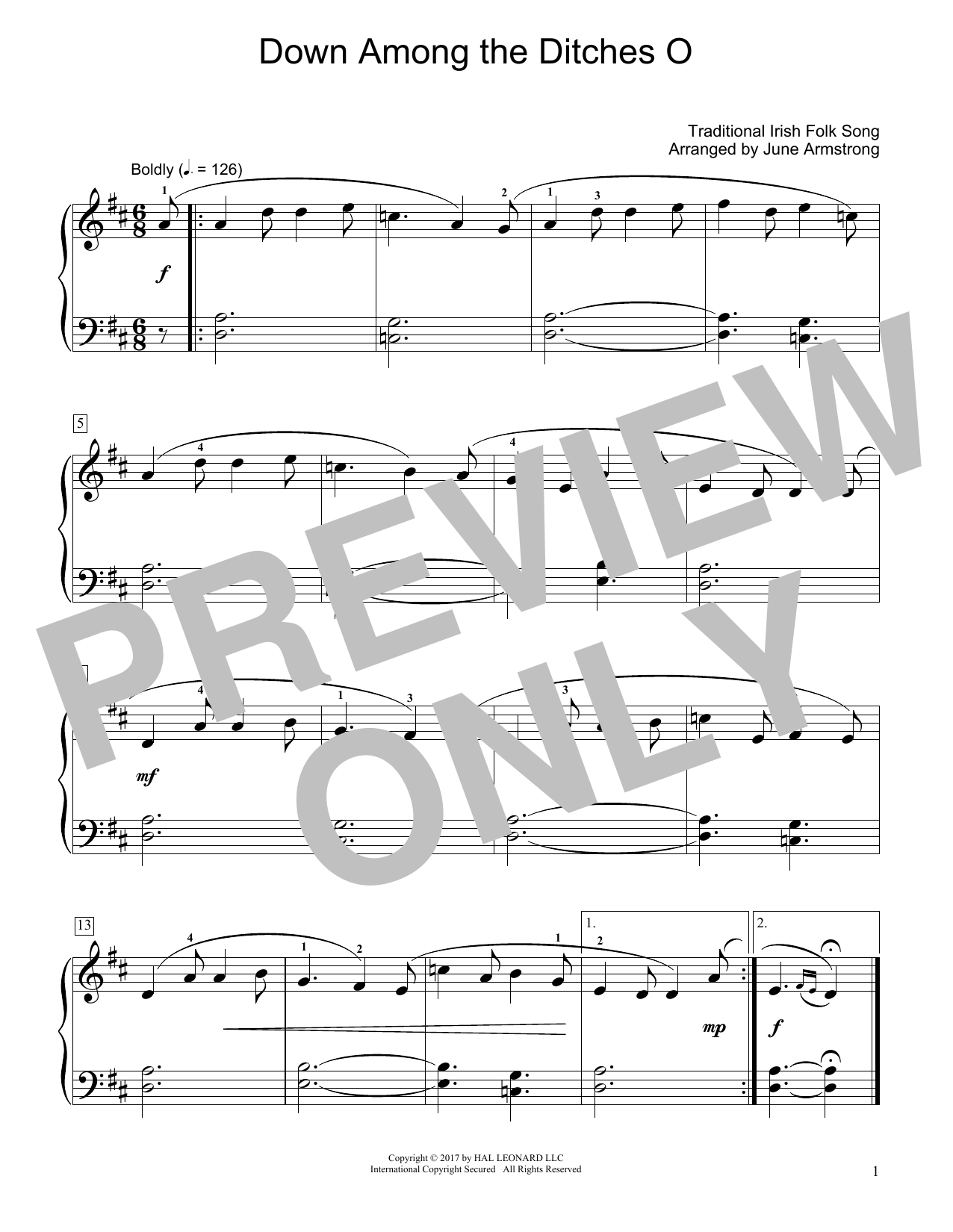 Download Traditional Irish Folk Song Down Among The Ditches O (arr. June Arm Sheet Music