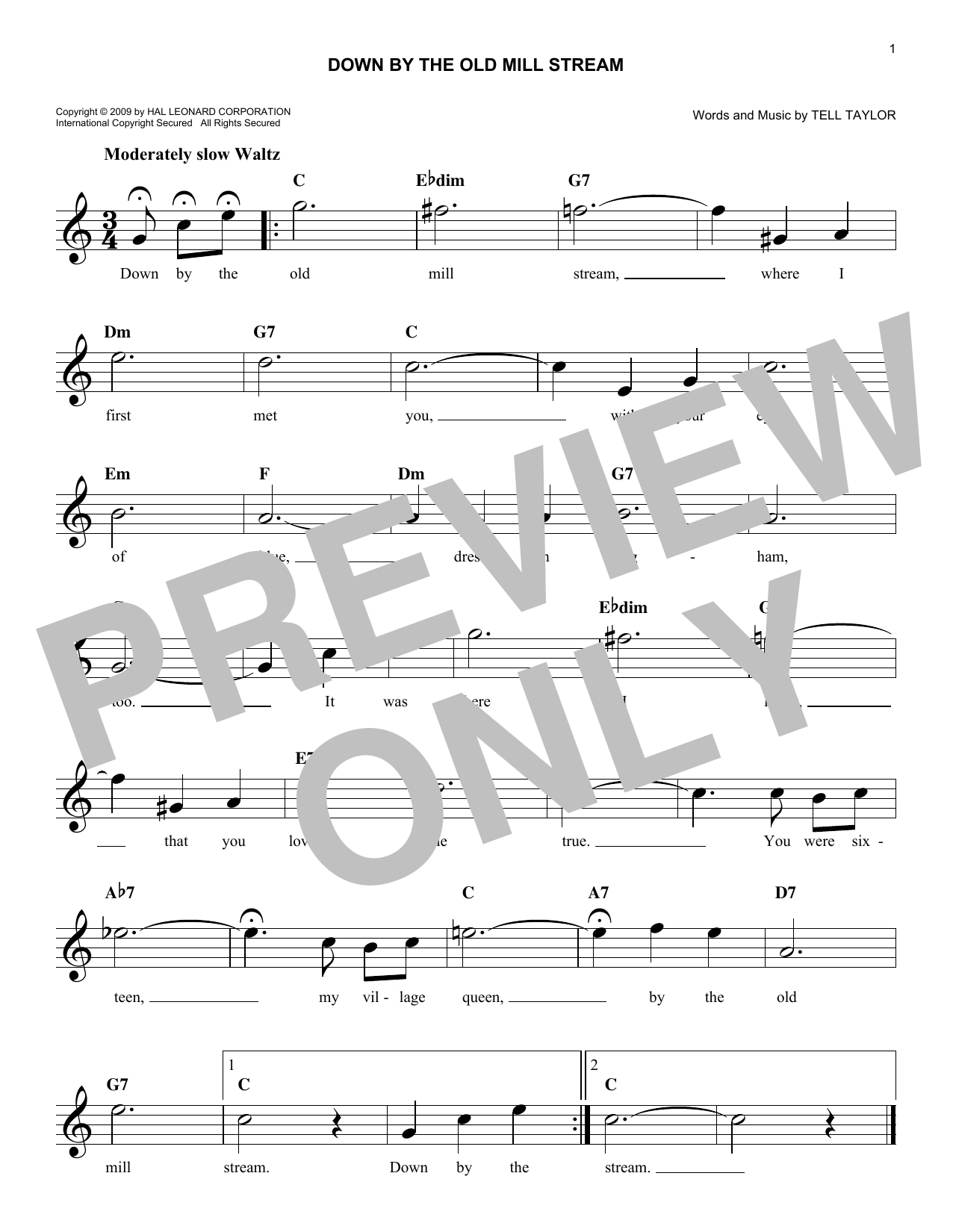 Download Tell Taylor Down By The Old Mill Stream Sheet Music